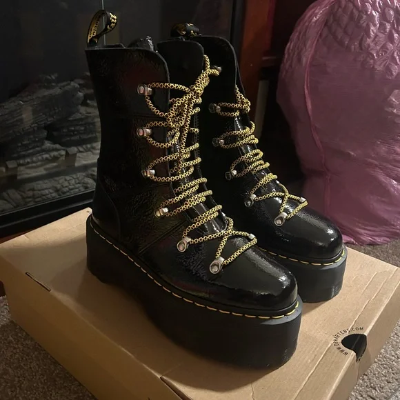Dr. Martens Black Boots with Yellow Laces - Picture 2 of 3